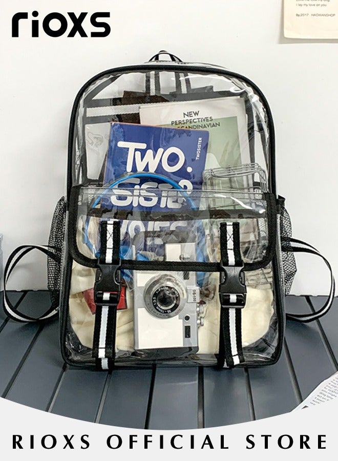 RIOXS Clear Backpack Heavy Duty PVC Transparent Backpack Large See Through Backpack Clear Bookbag for Student School Work Travel - Image 2